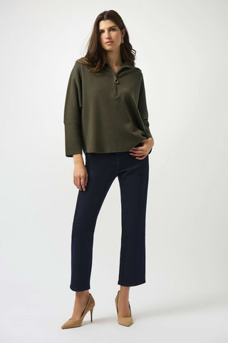 Sweater Knit Boxy Pullover With Zipped Collar Avocado
