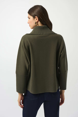 Sweater Knit Boxy Pullover With Zipped Collar Avocado