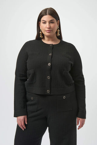 Sweater Knit Crew Neck Button-Front Jacket