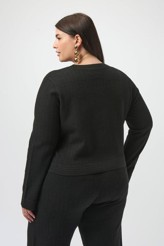 Sweater Knit Crew Neck Button-Front Jacket