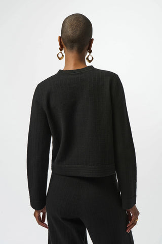 Sweater Knit Crew Neck Button-Front Jacket