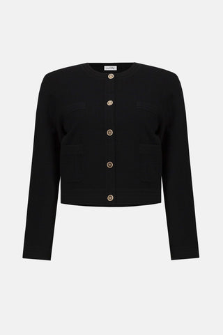 Sweater Knit Crew Neck Button-Front Jacket