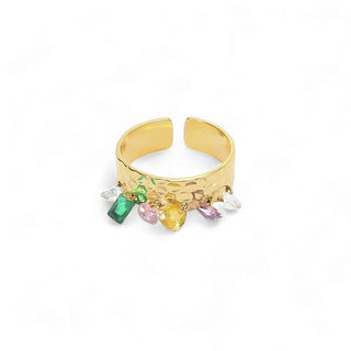Little Gem Dangle Ring in Multi & Hammered Gold