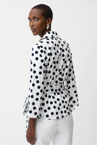 Stretch Cotton Dot Print Wrap Top With Sash