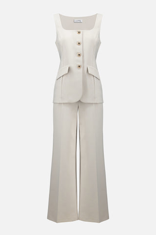 Lux Twill Wide-Leg Pantsuit-Style Jumpsuit