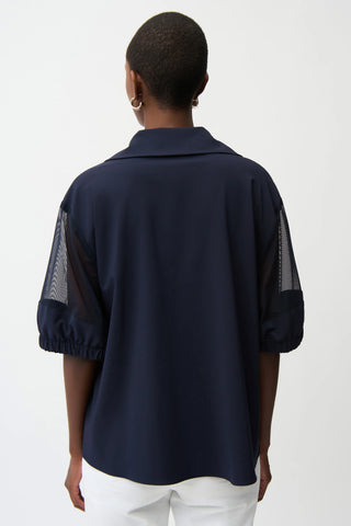 Stretch Poplin and Mesh Boxy Blouse