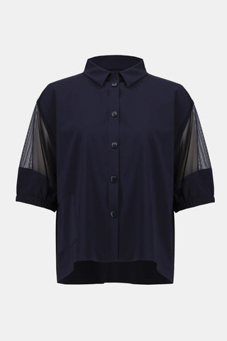 Stretch Poplin and Mesh Boxy Blouse