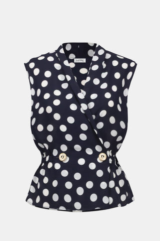 Georgette Dot Print Wrap Peplum Top With Gold Buttons
