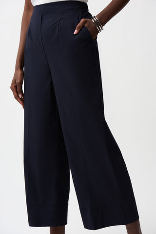 Stretch Poplin Pull-On Culotte Pants With Pleats