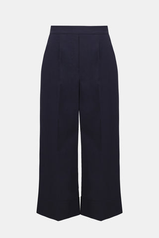Stretch Poplin Pull-On Culotte Pants With Pleats