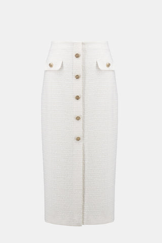 Bouclé Pencil Skirt With Gold Buttons