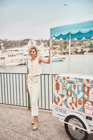 Bouclé Pencil Skirt With Gold Buttons