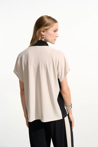 Silky Knit Colour Block Straight Top With Zipped Collar