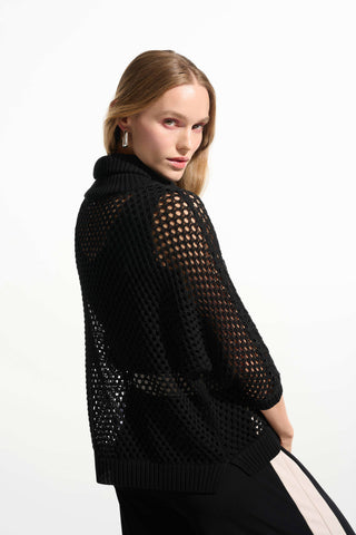 Vicscose Blend Boxy Sweater Knit With Zipped Neckline BLACK