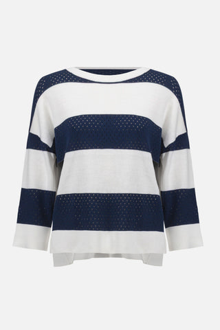 Cotton Blend Stripe Print Crewneck Sweater