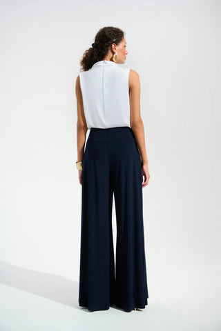 Silky Knit And Satin Wide Leg Jumpsuit With Contrast Bodice And Neck Bow Tie