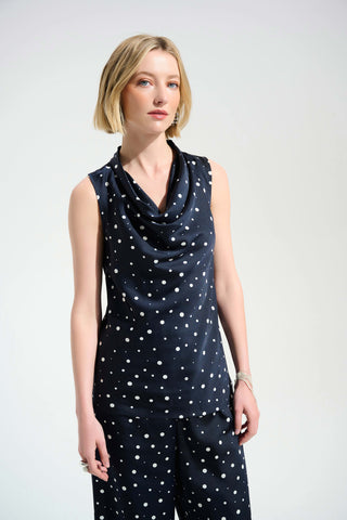 Recycled Satin Dot Print Sleeveless Cowl Neck Top