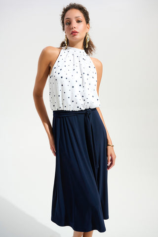 Recycled Satin Dot Print A-Line Dress With Silky Knit Skirt