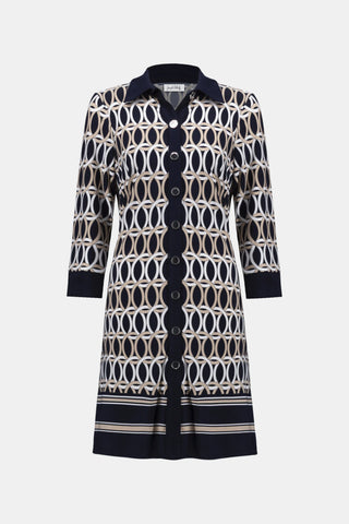 Silky Knit Geometric Print A-Line Shirt Dress
