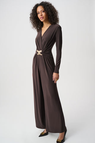 Silky Knit Wide-Leg Wrap Jumpsuit