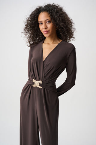 Silky Knit Wide-Leg Wrap Jumpsuit