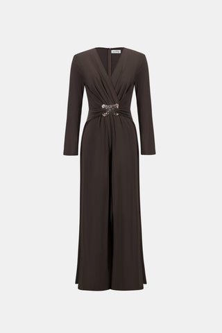 Silky Knit Wide-Leg Wrap Jumpsuit