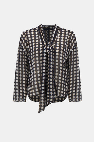 Chiffon Geometric-Print Tie-Neck Blouse