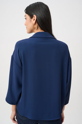 Woven Twill Boxy Top With Notched Collar