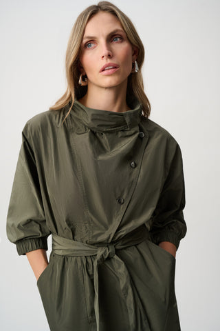 Memory Fabric Cowl-Neck Belted Dress