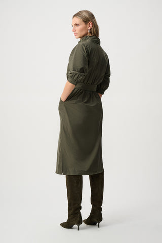 Memory Fabric Cowl-Neck Belted Dress