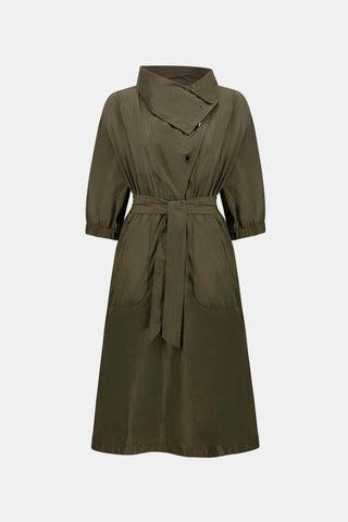 Memory Fabric Cowl-Neck Belted Dress