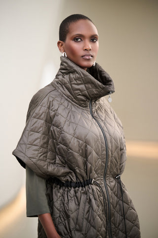 Quilted Nylon Shawl-Neck Boxy Vest
