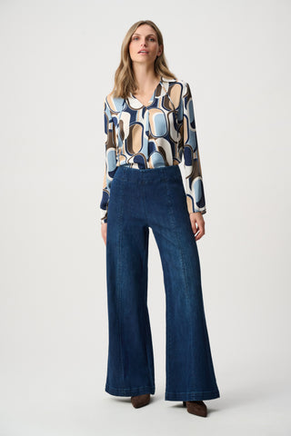Featherweave Denim Palazzo High-Rise Pull-On Jeans