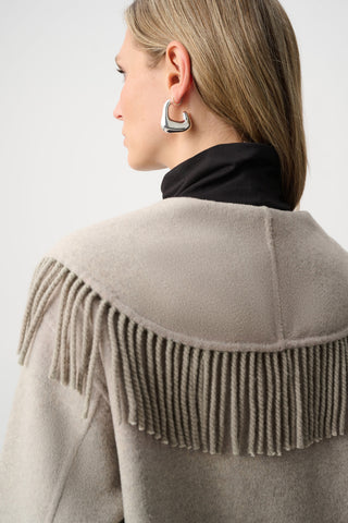 Wool Blend Shawl Collar Fringed Coat