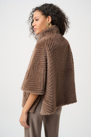 Chevron Faux Fur Cape-Style Jacket in Mink