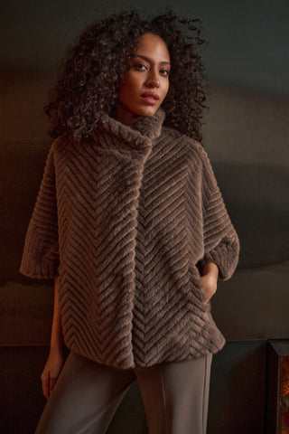 Chevron Faux Fur Cape-Style Jacket in Mink