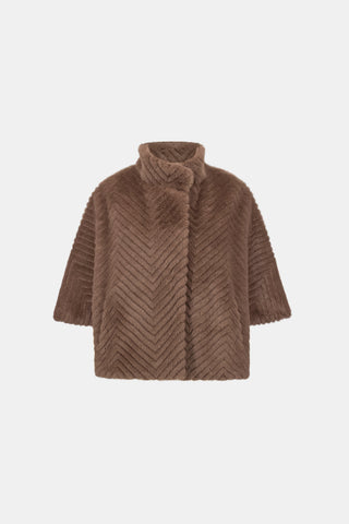 Chevron Faux Fur Cape-Style Jacket in Mink