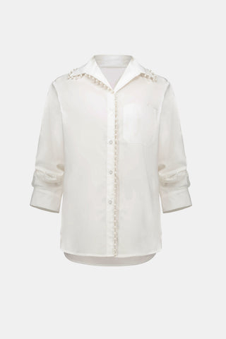 Cotton Poplin Pearl Trim Boxy Blouse