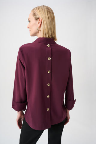Stretch Poplin Shirt-Collar Boxy Top Elderberry