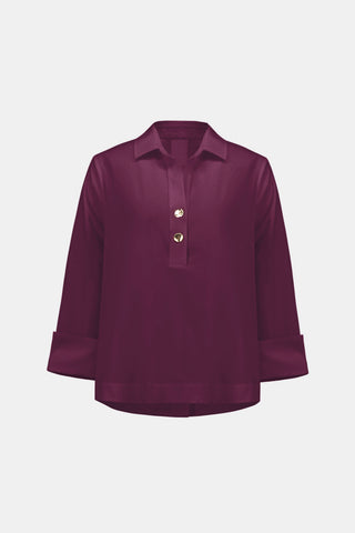 Stretch Poplin Shirt-Collar Boxy Top Elderberry