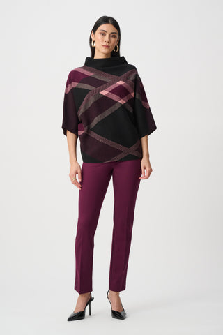 Brushed Viscose And Nylon Plaid Funnel-Neck Sweater