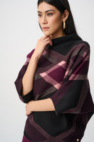 Brushed Viscose And Nylon Plaid Funnel-Neck Sweater