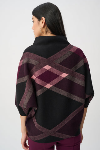 Brushed Viscose And Nylon Plaid Funnel-Neck Sweater