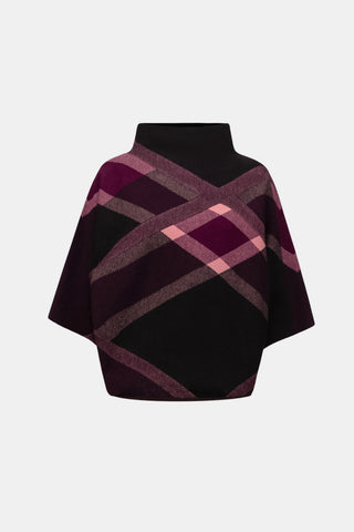 Brushed Viscose And Nylon Plaid Funnel-Neck Sweater
