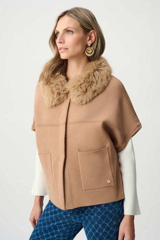 Sweater Knit Jacket With Detachable Faux Fur Collar