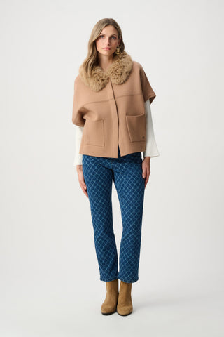 Sweater Knit Jacket With Detachable Faux Fur Collar