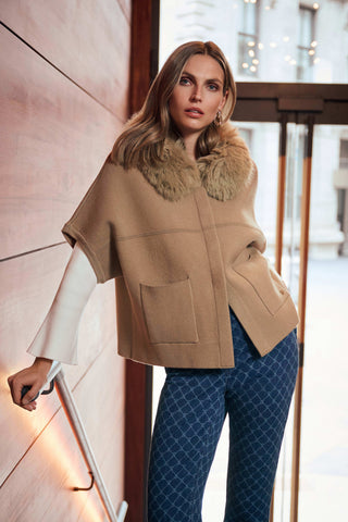 Sweater Knit Jacket With Detachable Faux Fur Collar