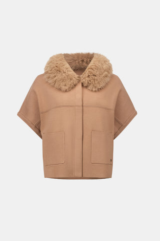 Sweater Knit Jacket With Detachable Faux Fur Collar