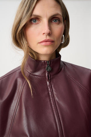 Leatherette Mock-Neck Bomber Jacket