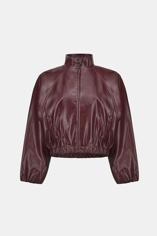 Leatherette Mock-Neck Bomber Jacket